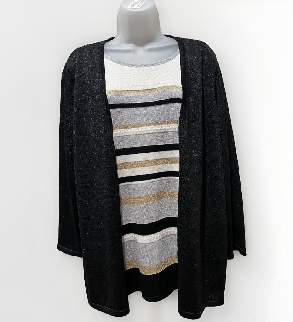 Womens Alfred Dunner Layered Sweater Pullover Size XL Shirt Cardigan Sparkly NWT
